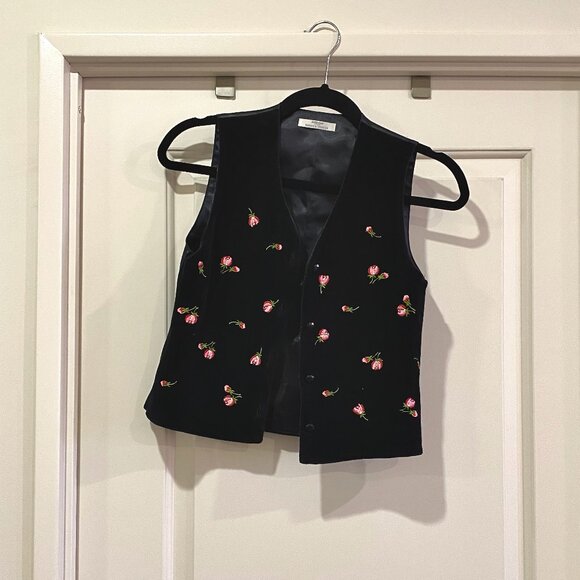 Vintage Embroidered Black Velvet M&S Vest - Picture 1 of 3